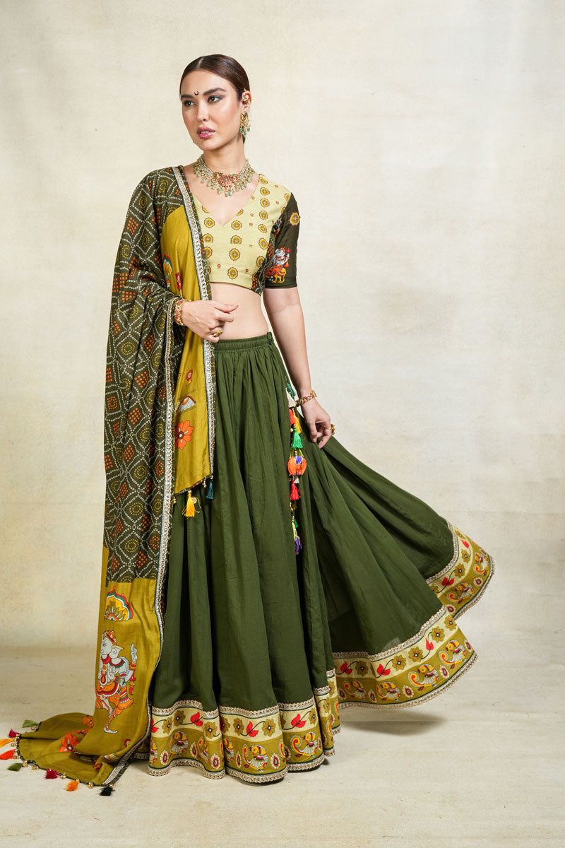 Anugraha green lehenga set (SET OF 3)