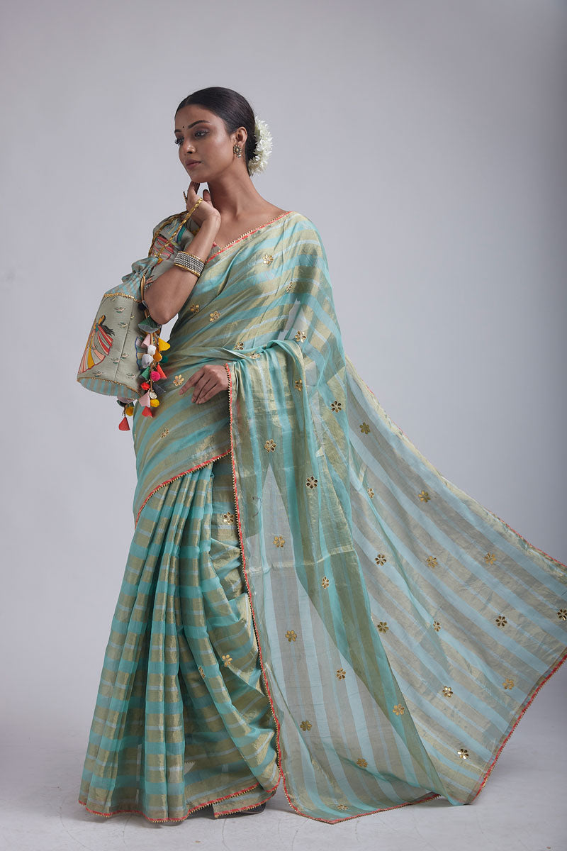 Blue-Gold tissue saree