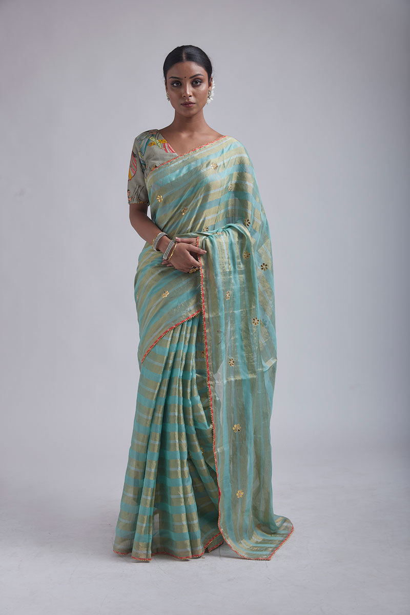 Blue-Gold tissue saree