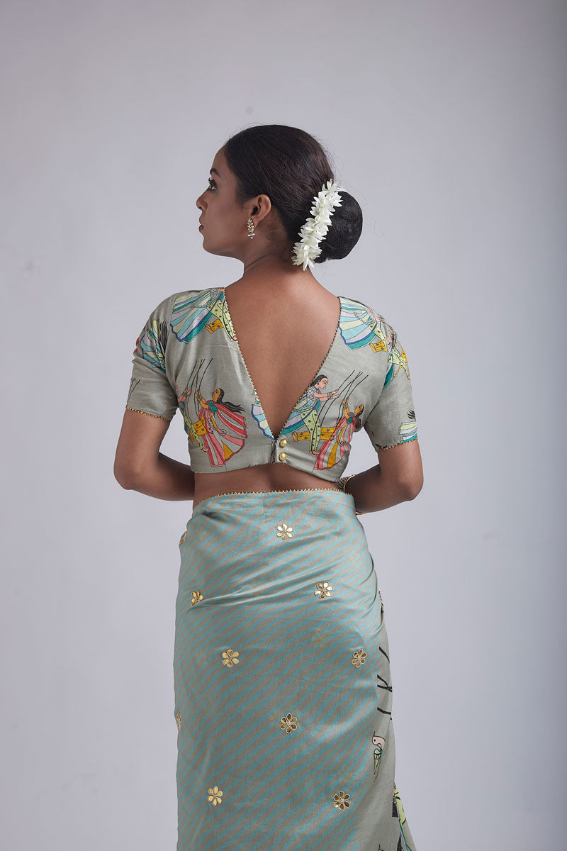 Blue-Gold tissue saree