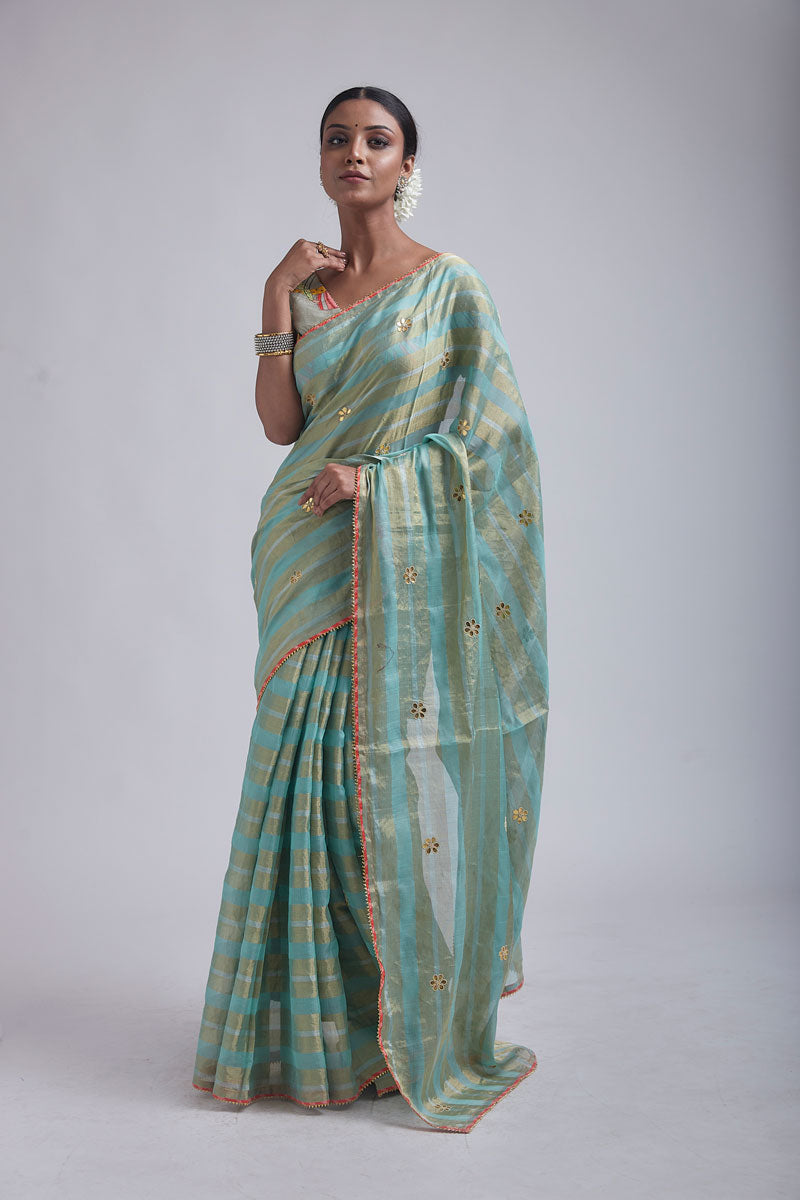 Blue-Gold tissue saree