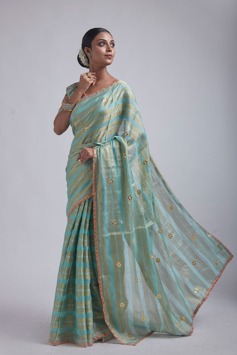 Blue-Gold tissue saree
