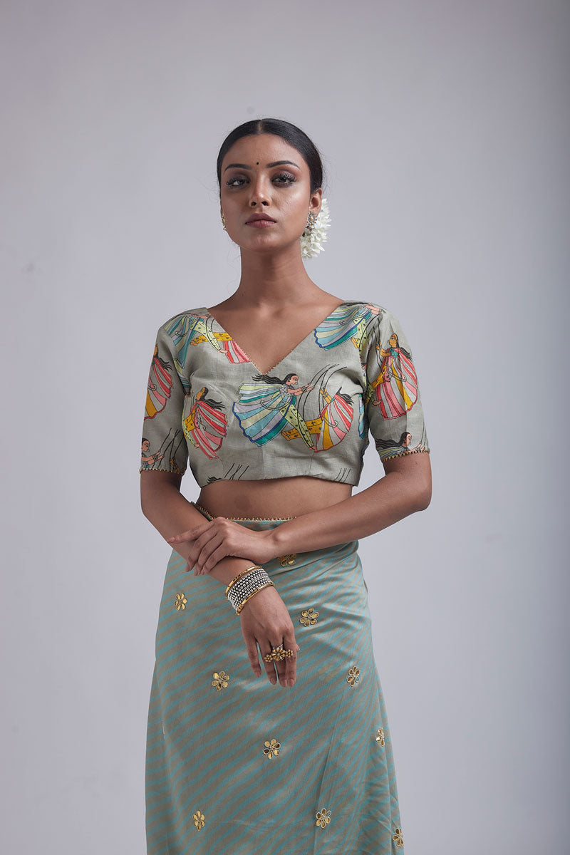 Blue- Green jhoola saree