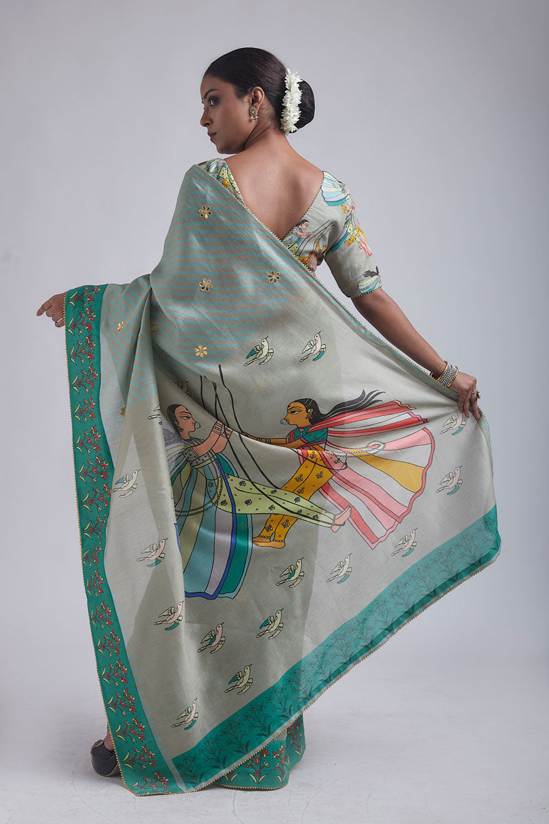 Blue- Green jhoola saree