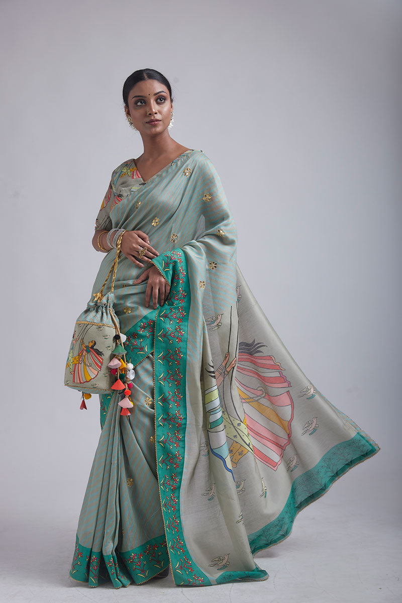 Blue- Green jhoola saree