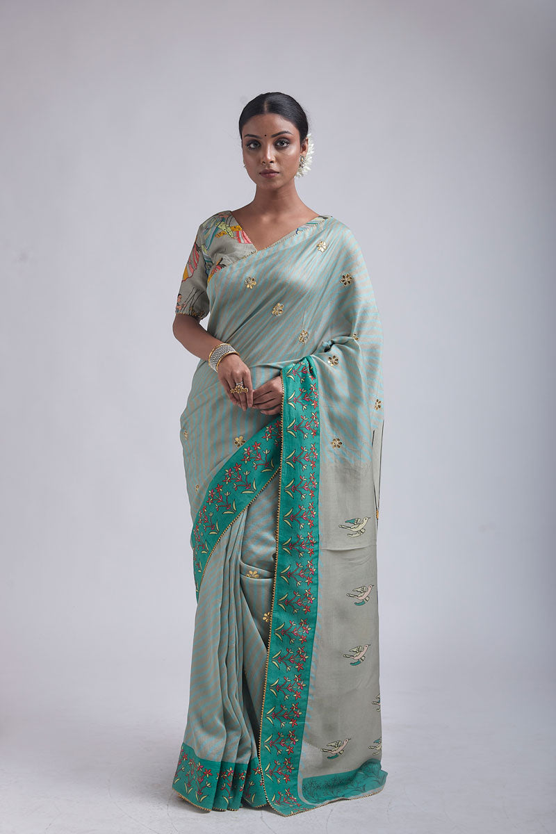 Blue- Green jhoola saree