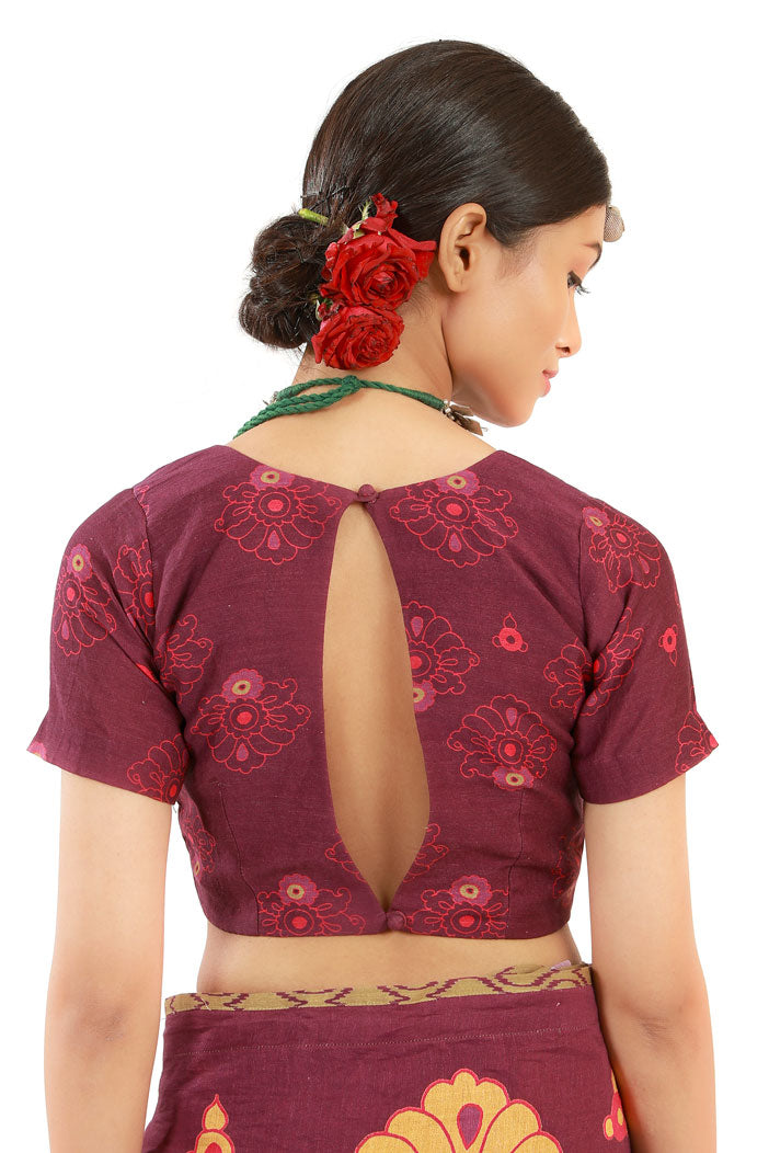 Wine kalamkari floral blouse
