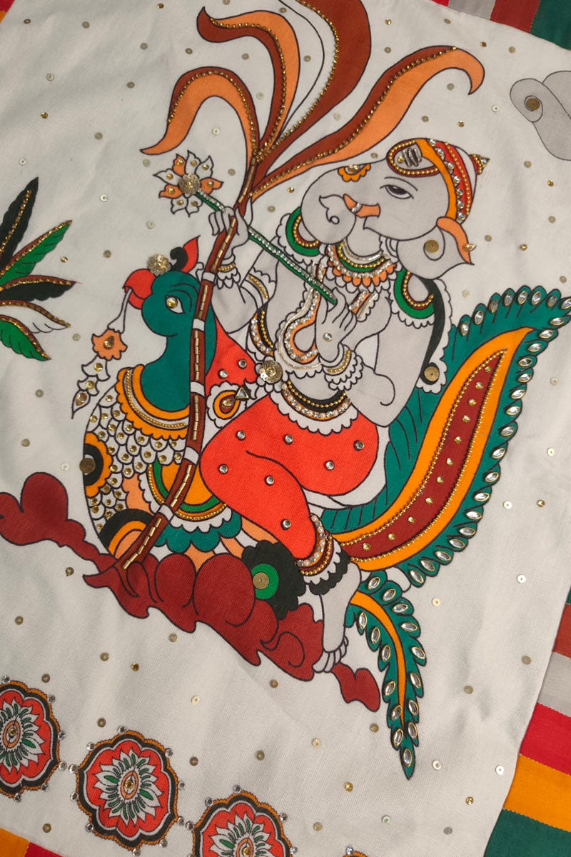 GAJAPATI WHITE FABRIC WALL ART
