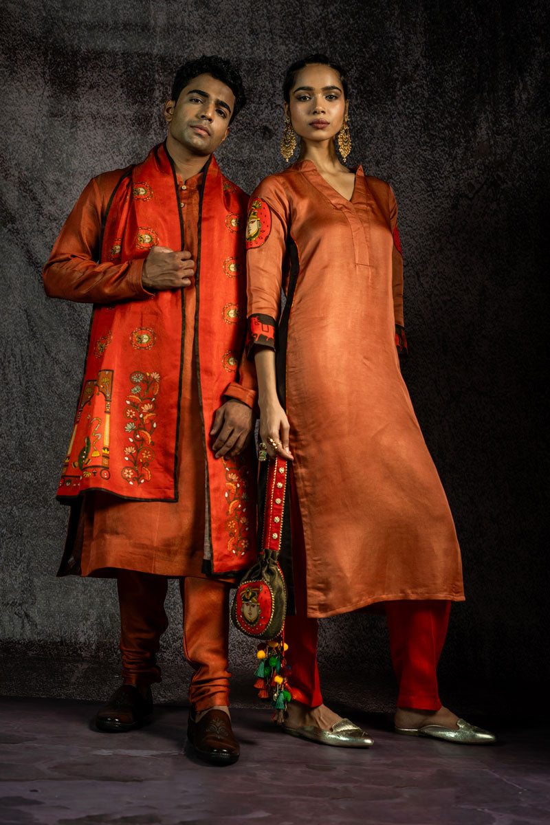 GOVARDHAN METALLIC SUNSET KURTA + SALWAR + DUPATTA (SET OF 3)