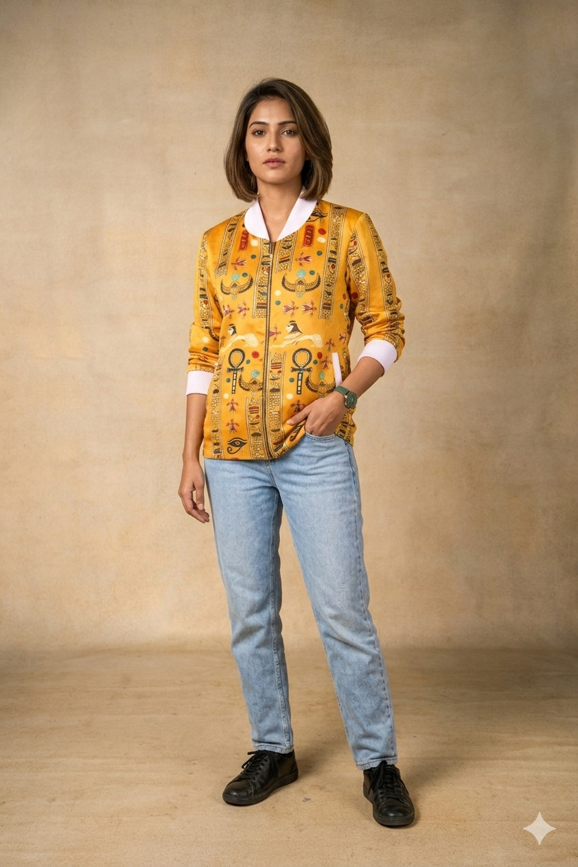 Sacred Symbols yellow bomber jacket - woman