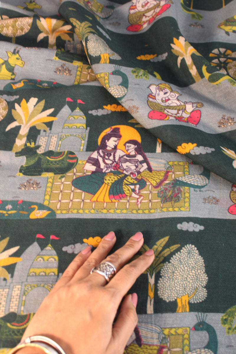 Shiv Parvathi Ganesh Fabric