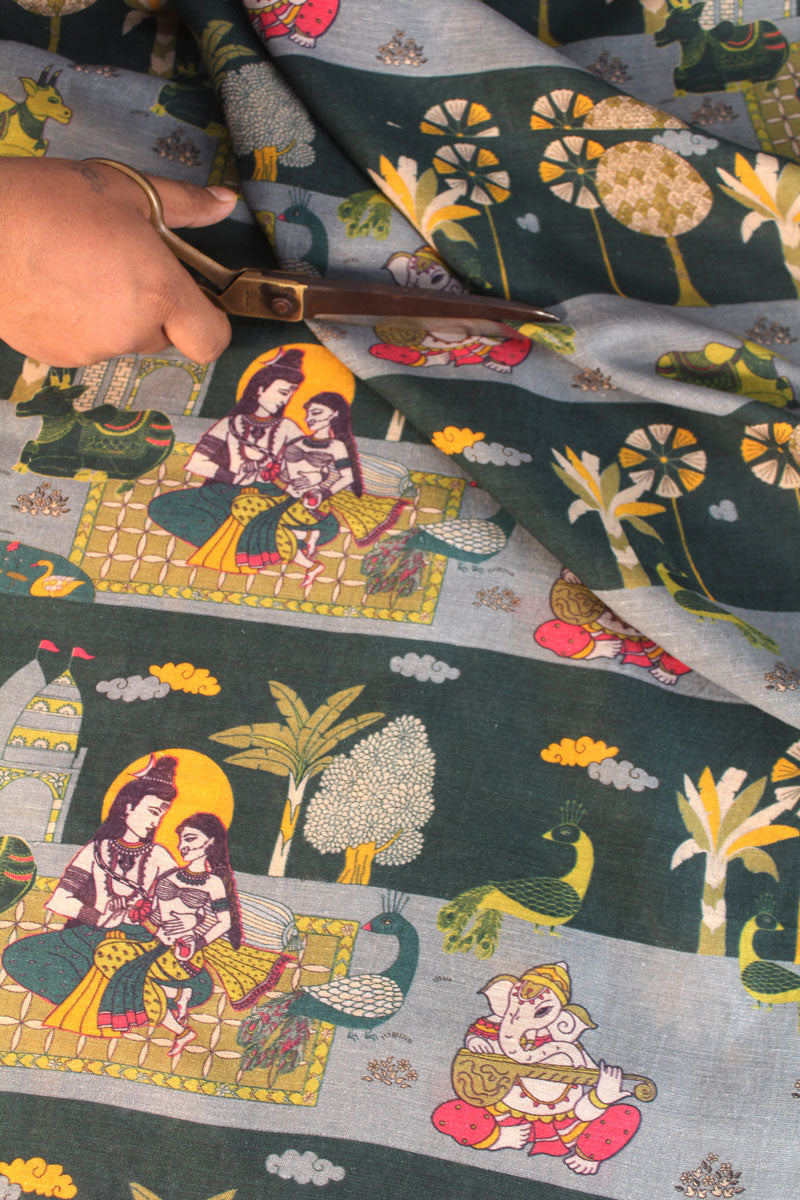Shiv Parvathi Ganesh Fabric