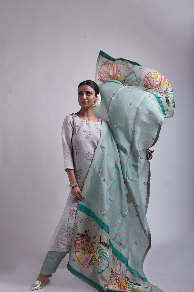 Jhoola blue-green dupatta