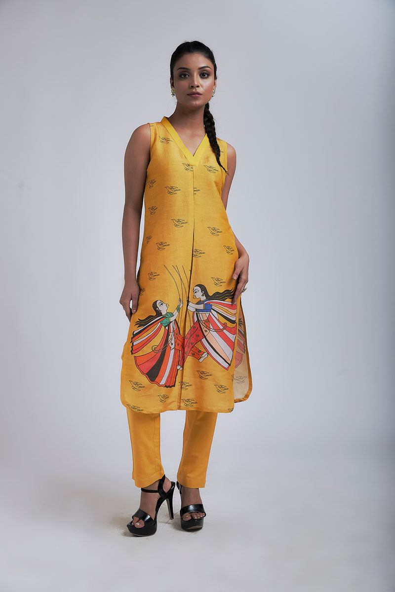 Jhoola ochre-yellow kurta + pant set