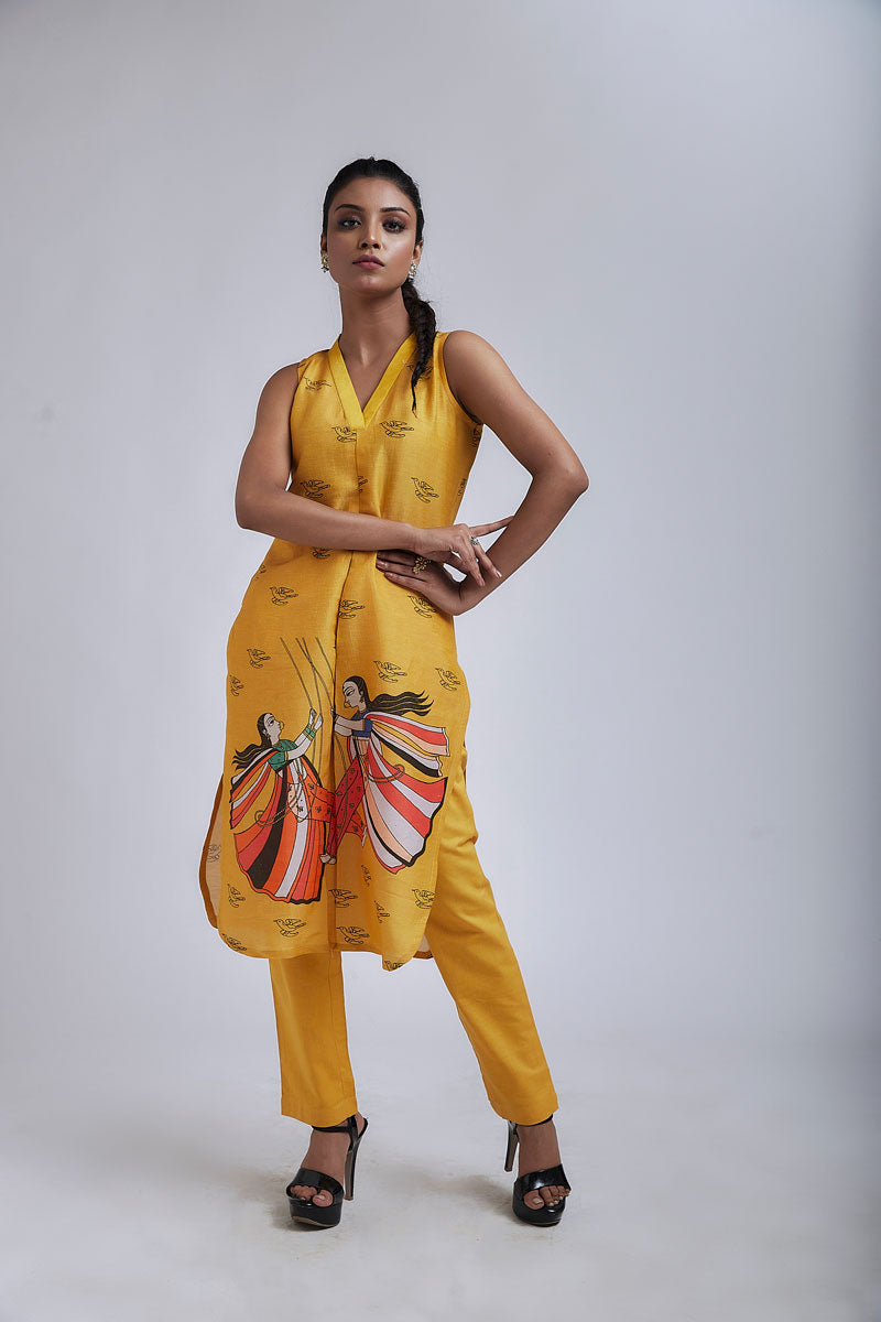 Jhoola ochre-yellow kurta + pant set
