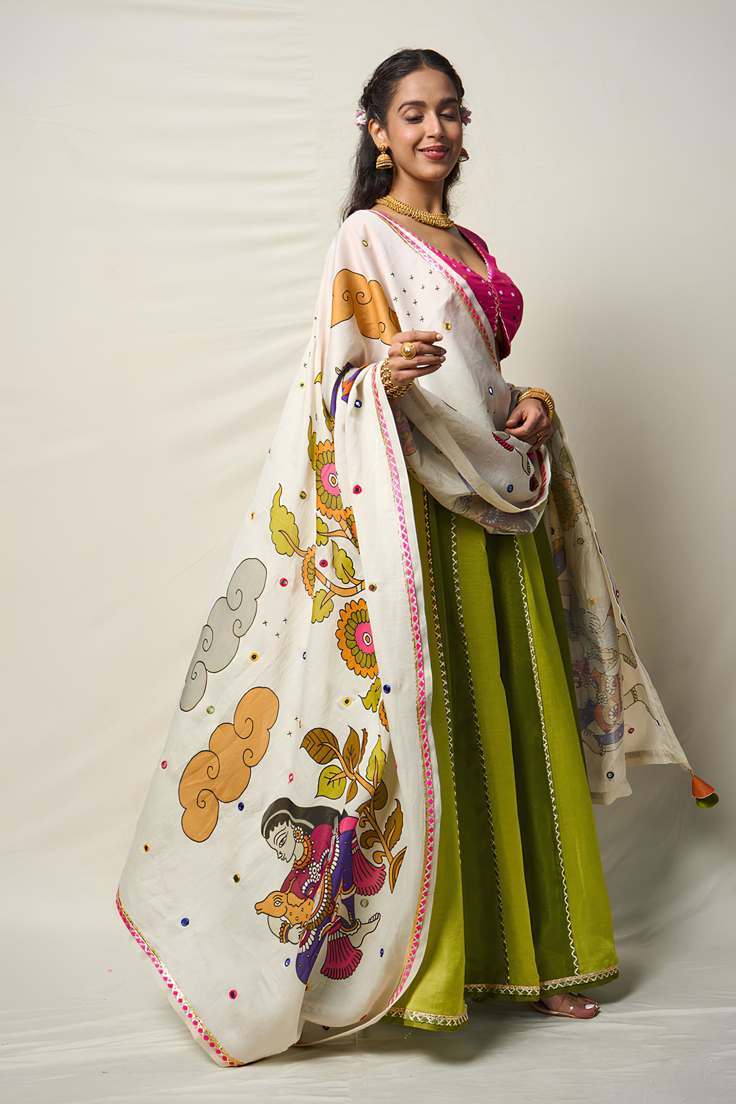 KĀNTARA GREEN LEHENGA SET(SET OF 3)