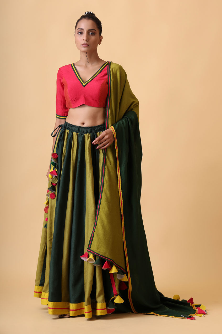 KSHITI PINE GREEN LEHENGA (set of 3)