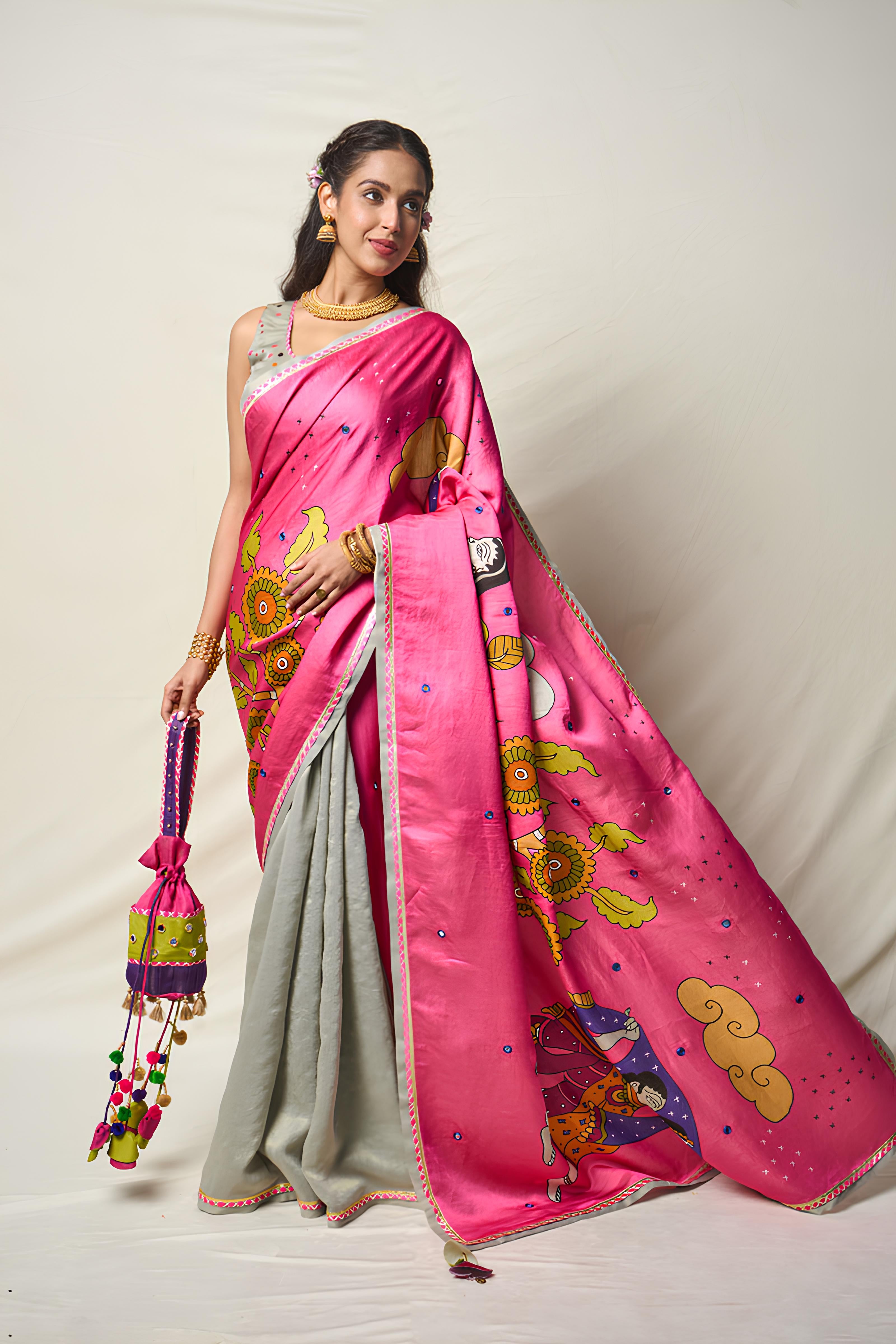 TRI COLOR PINK MIRROR POTLI