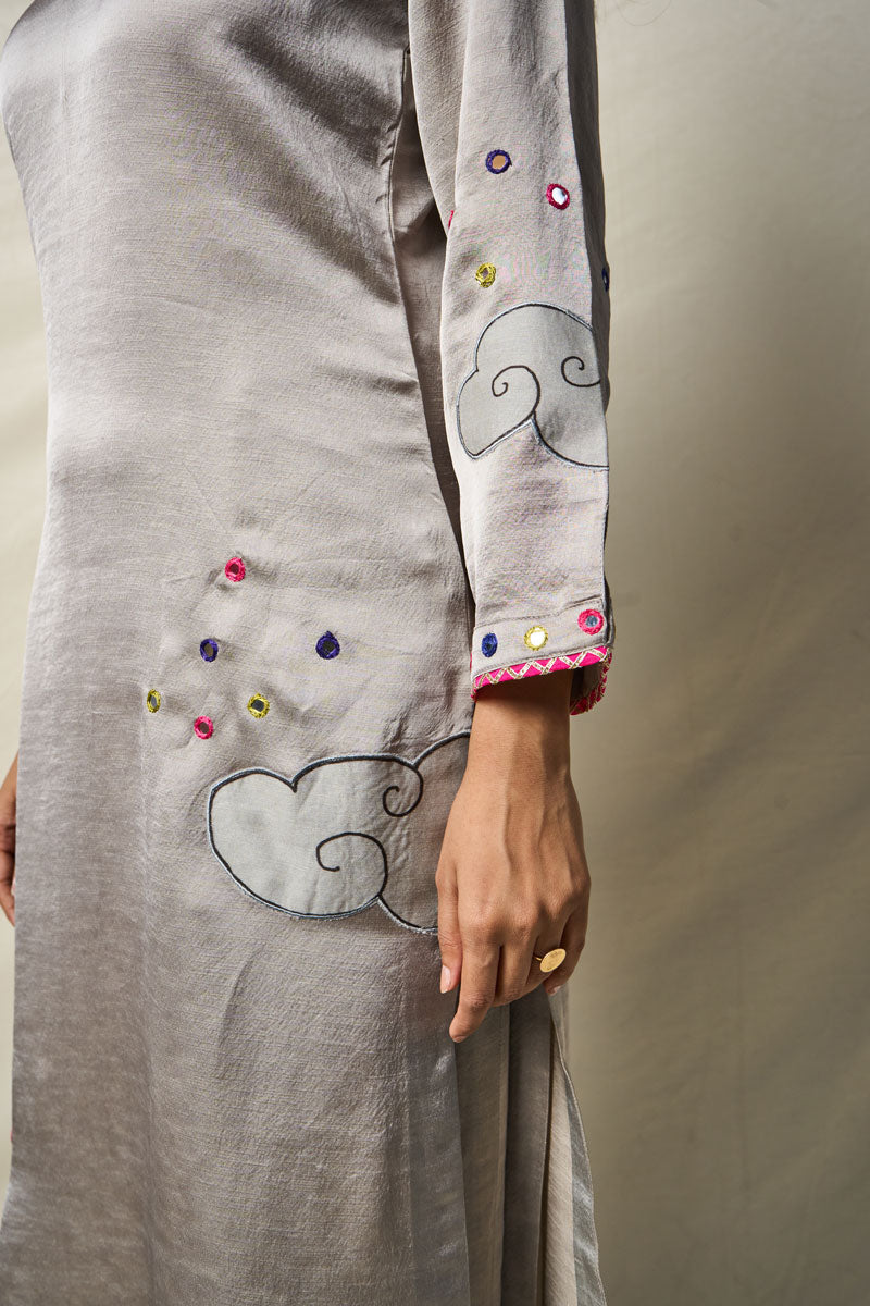 MEGHDOOT GREY KURTA + SALWAR + DUPATTA (SET OF 3)