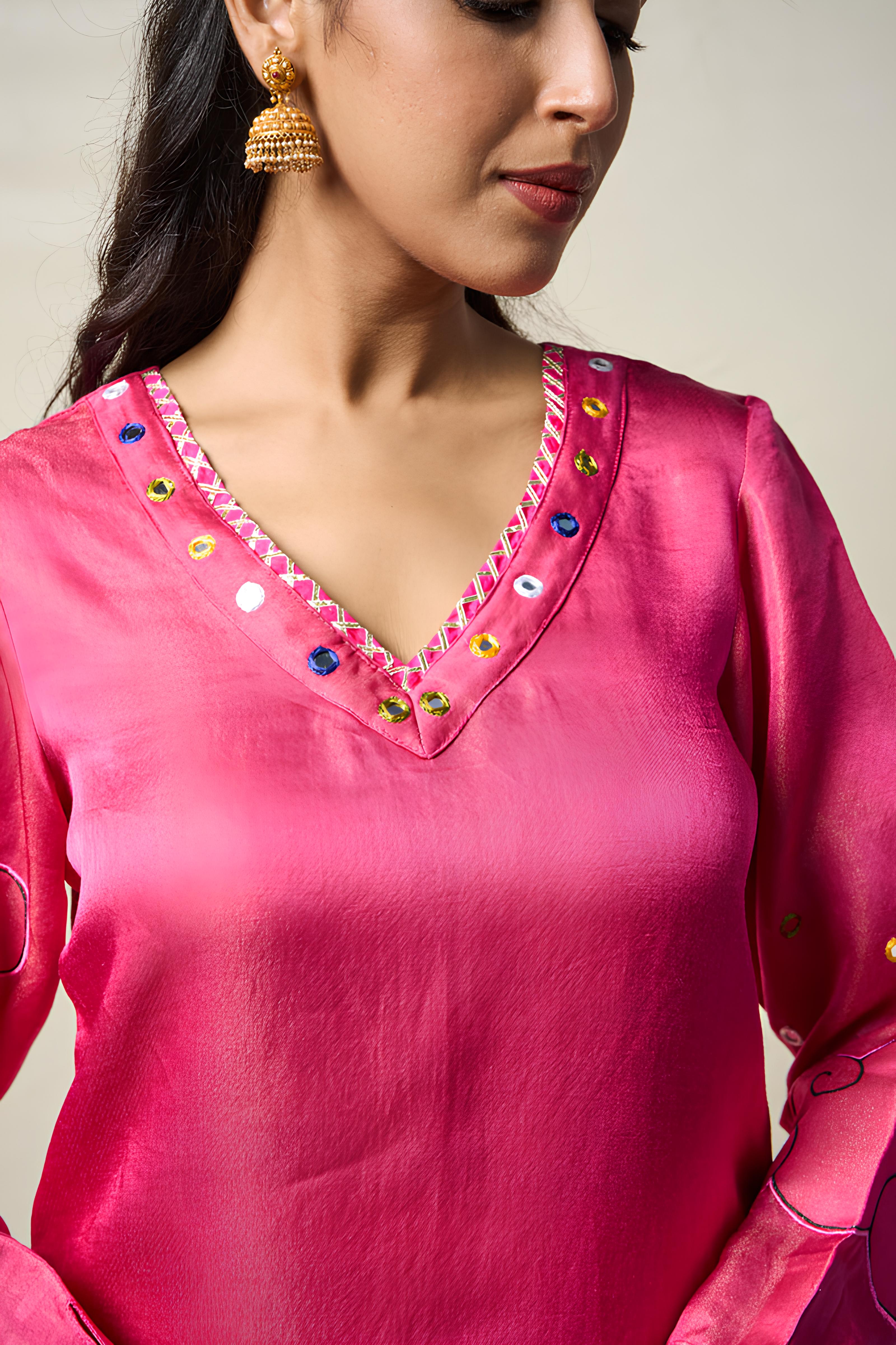 MEGHDOOT PINK KURTA + SALWAR + DUPATTA (SET OF 3)