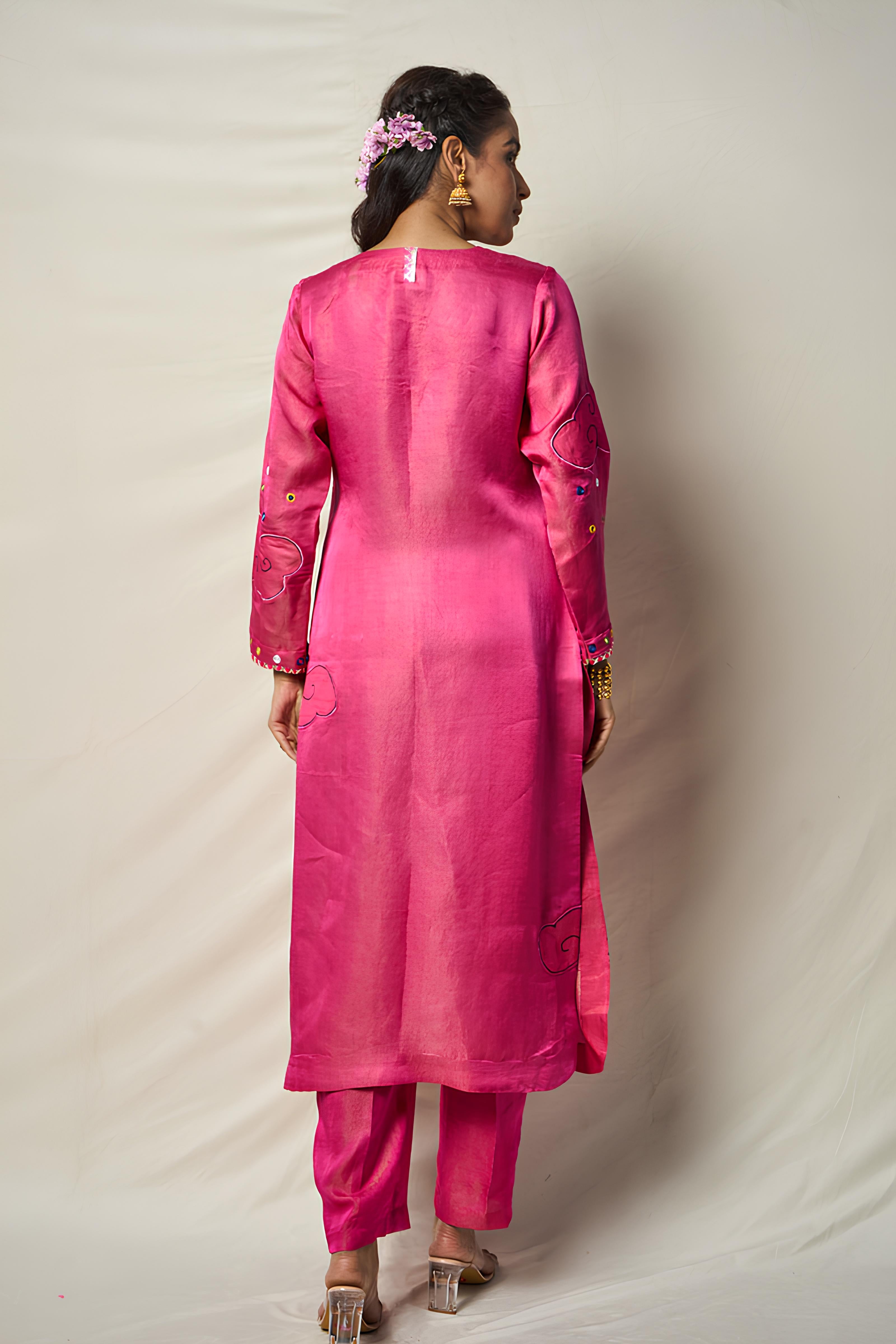 MEGHDOOT PINK KURTA + SALWAR + DUPATTA (SET OF 3)