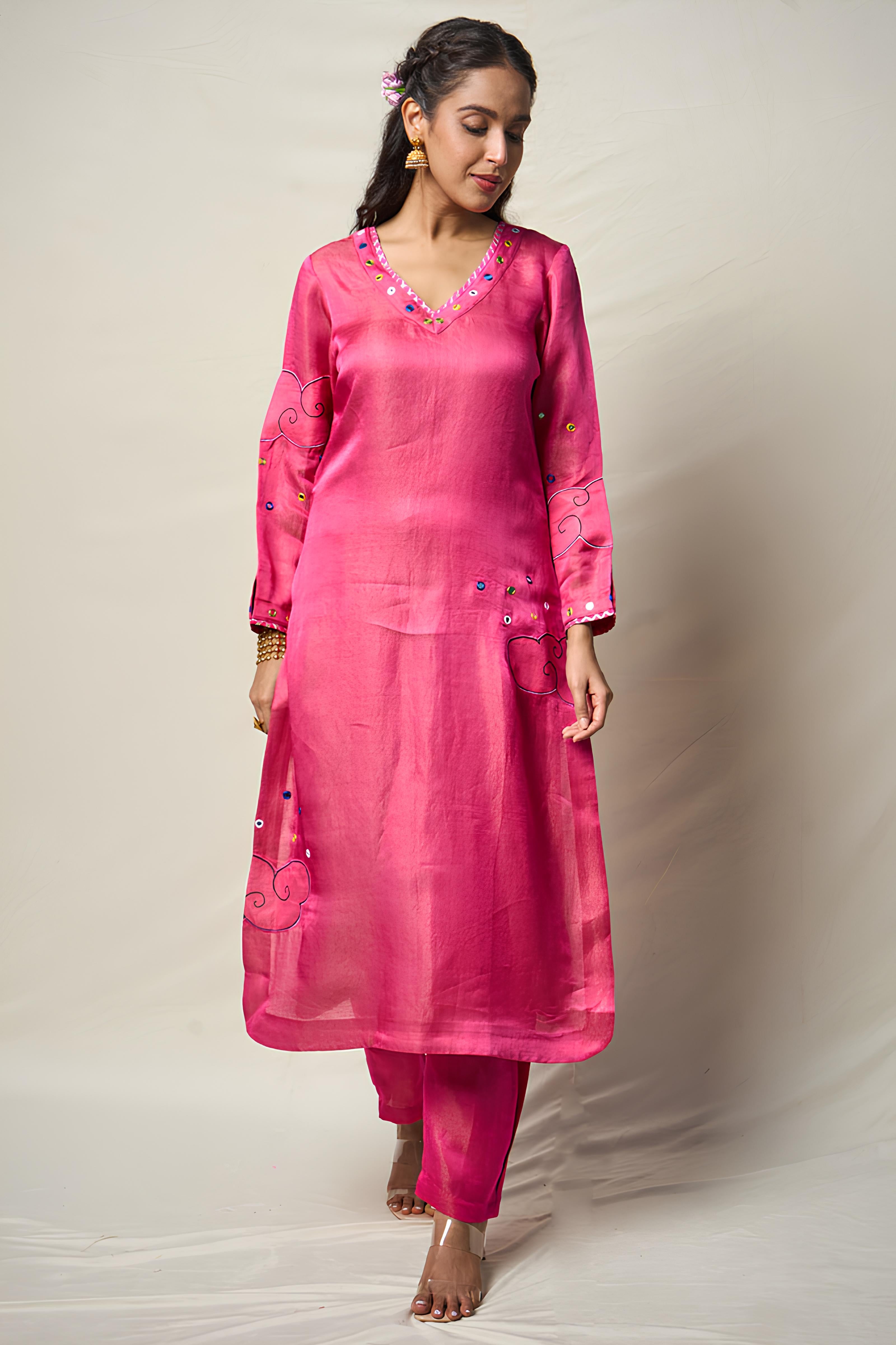 MEGHDOOT PINK KURTA + SALWAR + DUPATTA (SET OF 3)