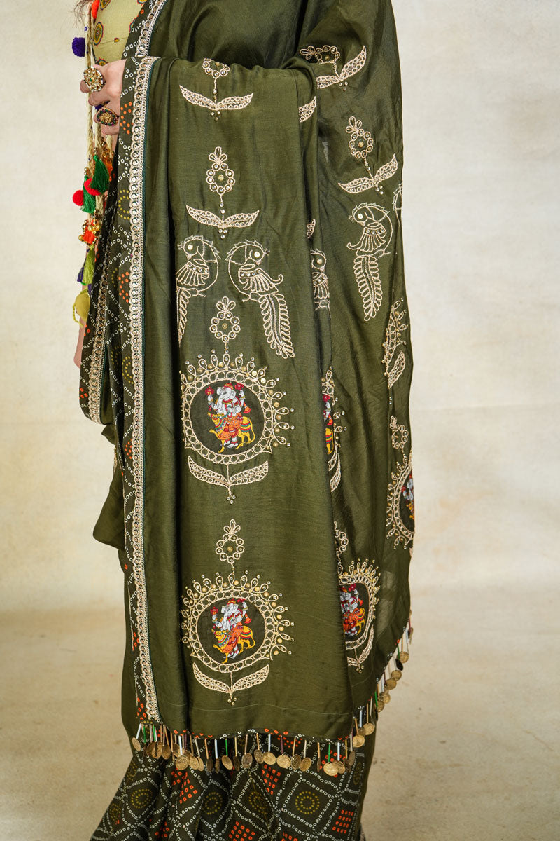 MITHU-GAJANAN GREEN EMBROIDERED SAREE