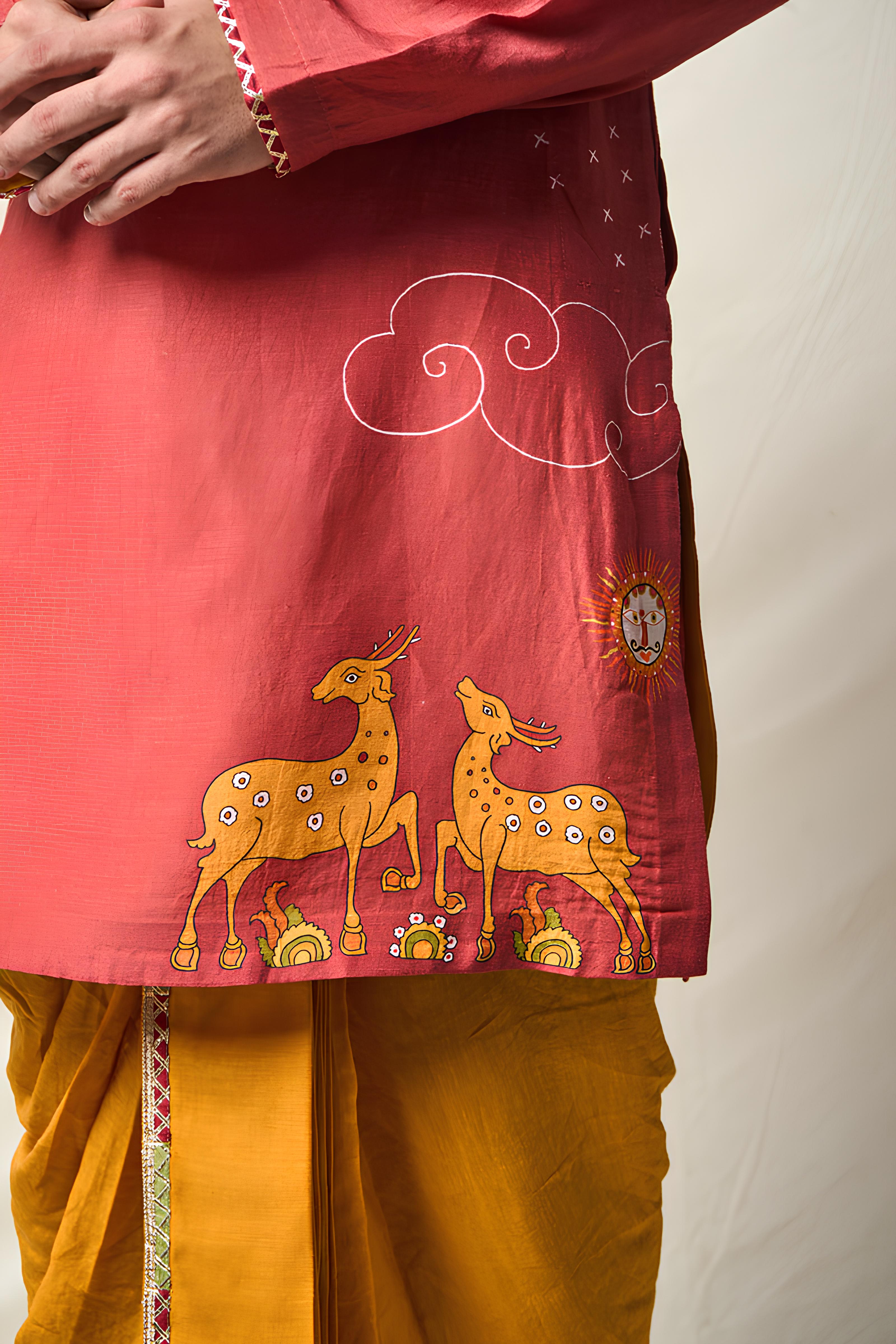 MRIGA GATI RUST SET OF 2 ( KURTA + DHOTI)