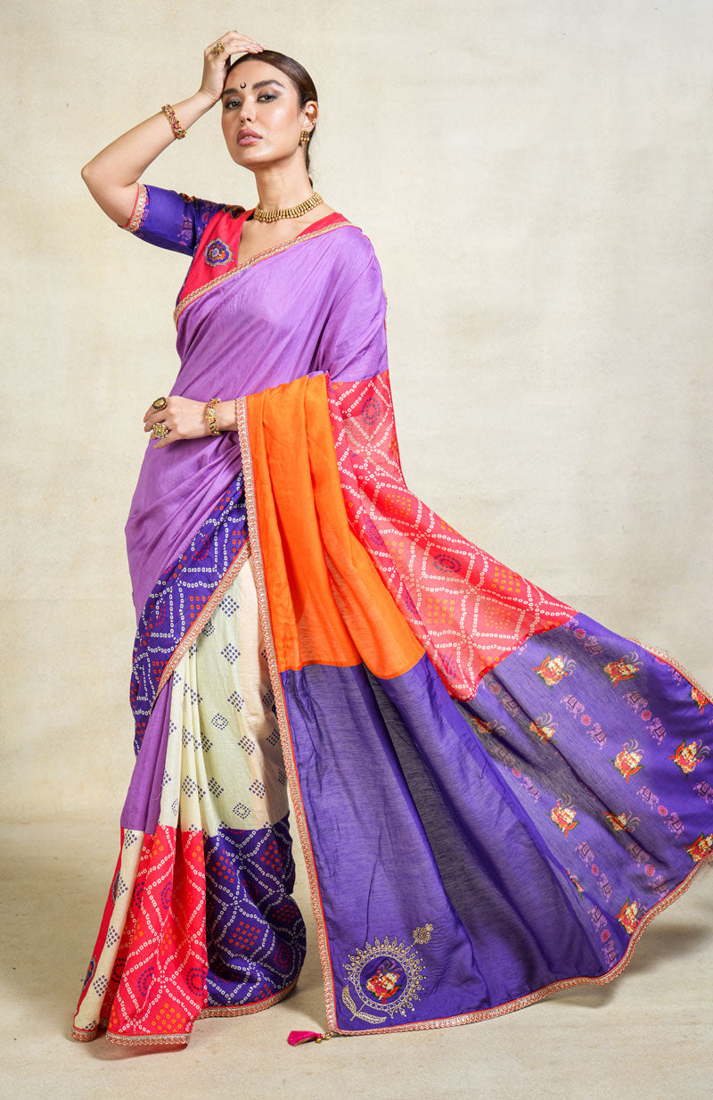 MITHU-GAJANAN PURPLE PATCHWORK SAREE