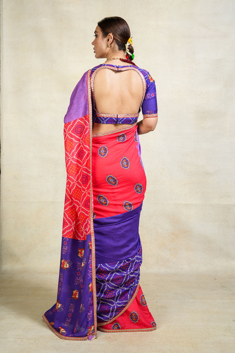 MITHU-GAJANAN PURPLE PATCHWORK SAREE