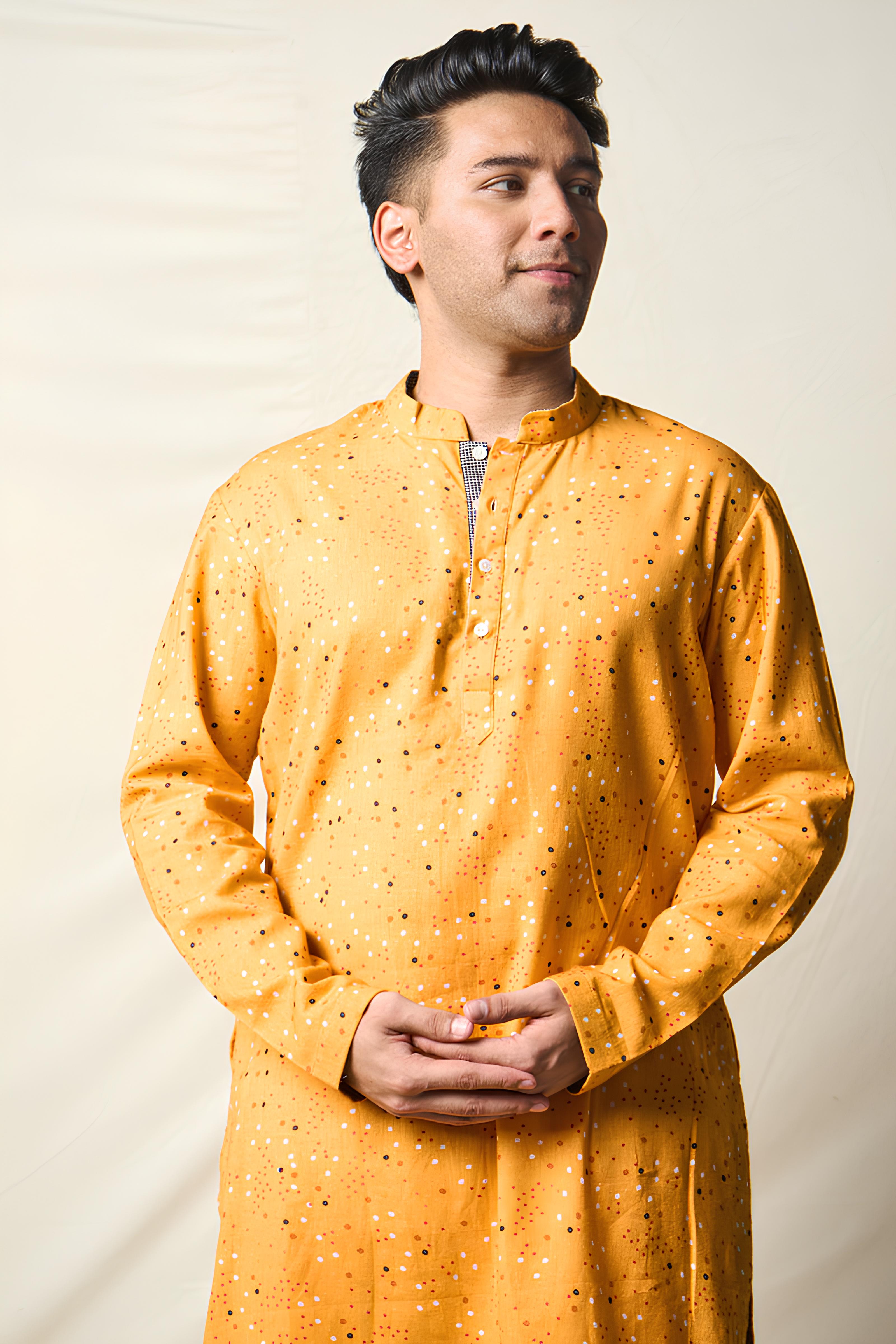 SUKH VANA BINDU YELLOW (set of 2 kurta + pant ) MAN
