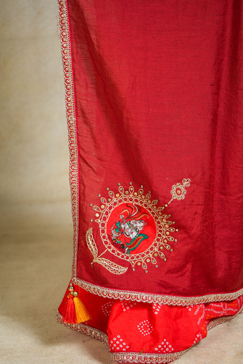 MITHU-GAJANAN RED PATCHWORK SAREE