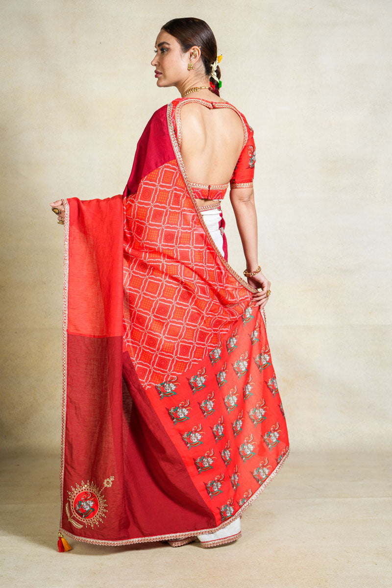 MITHU-GAJANAN RED PATCHWORK SAREE