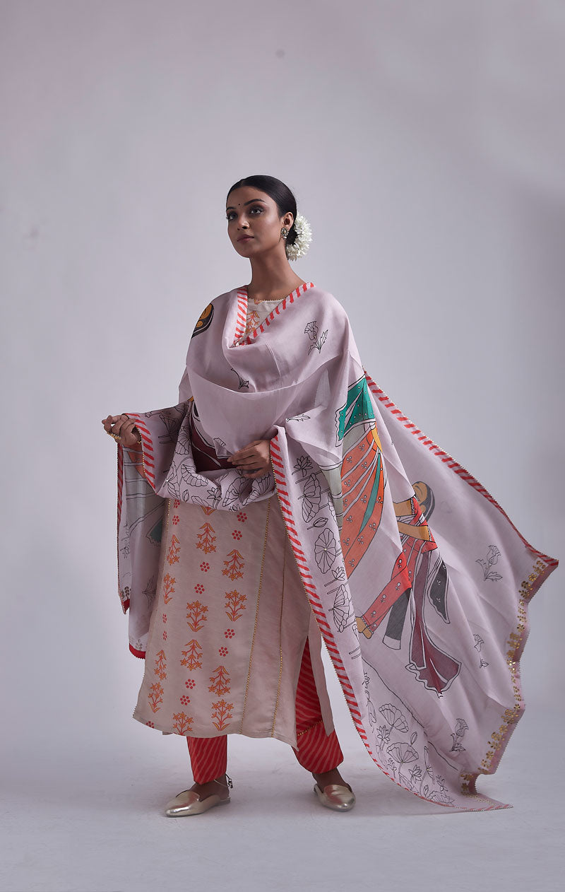 Rose-pink Phugadi dupatta