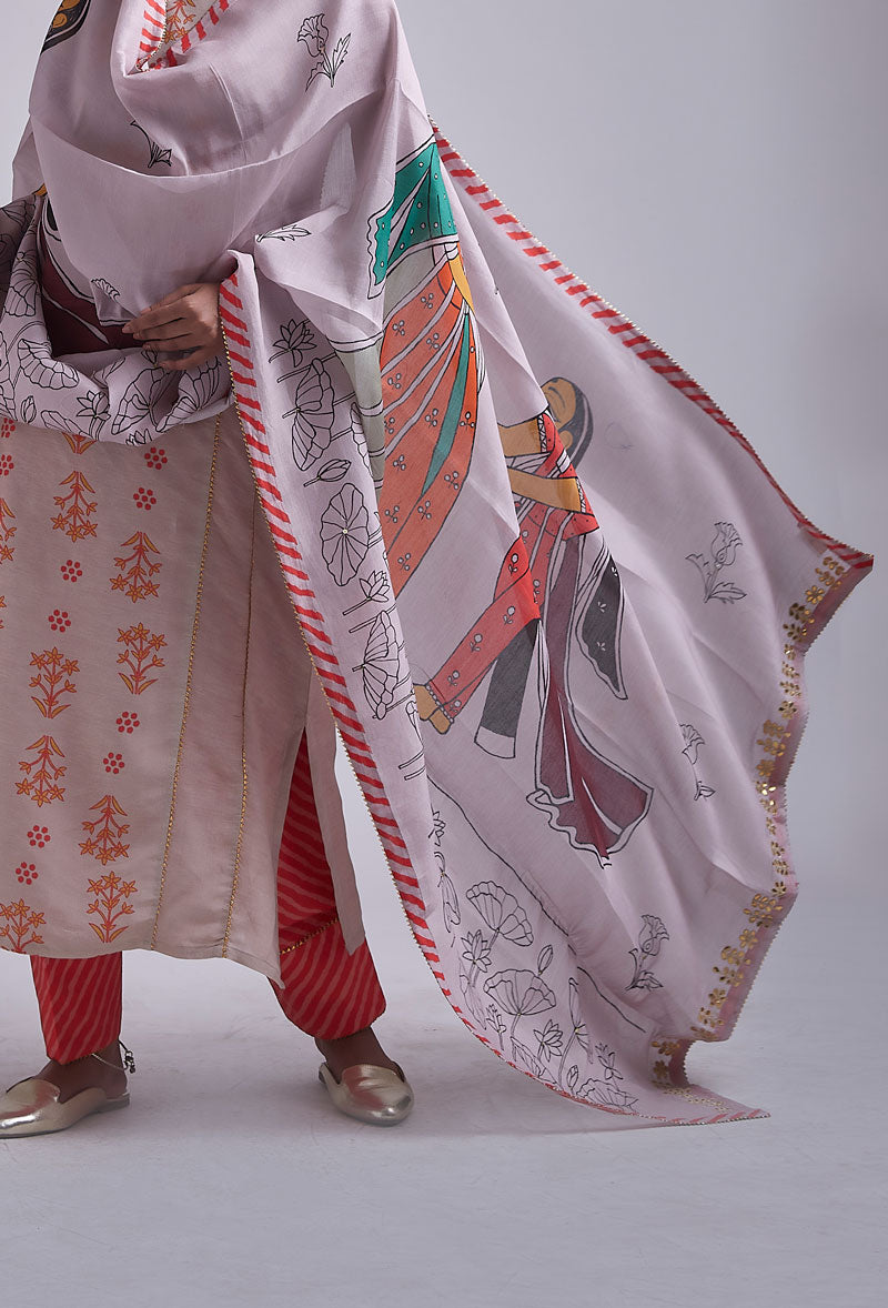 Rose-pink Phugadi dupatta