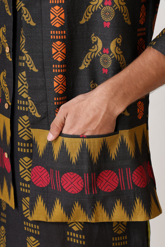 SANGHARASH BLACK MAYIL SET (kurta + pant + jacket)