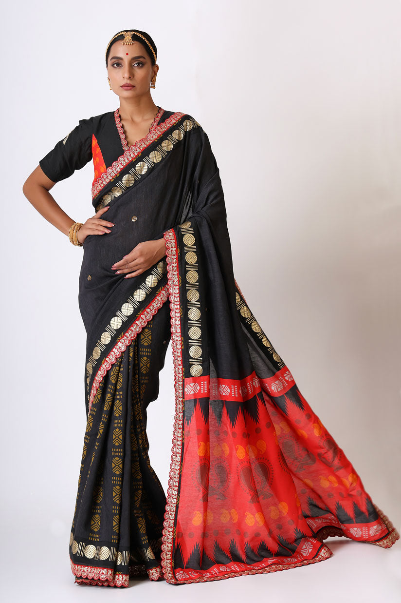 SANGHARSH BLACK RED SAREE