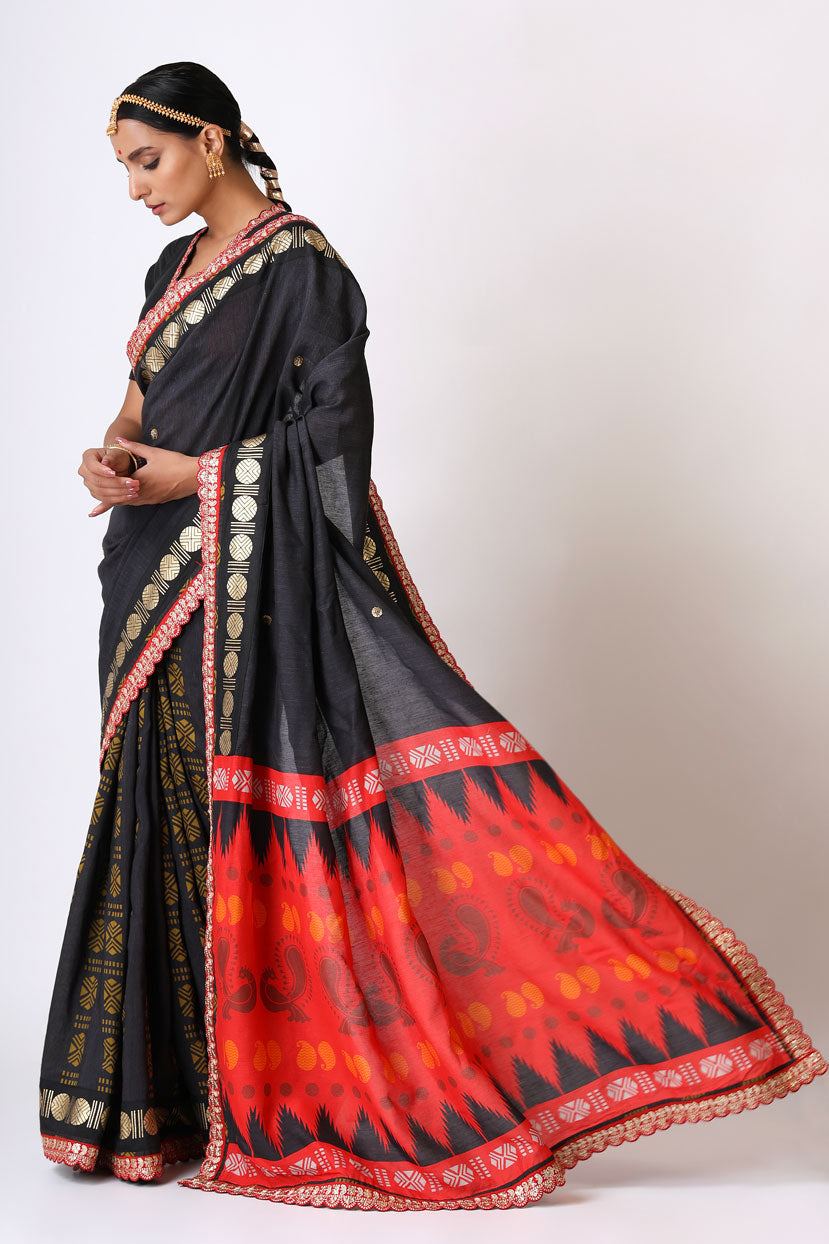 SANGHARSH BLACK RED SAREE