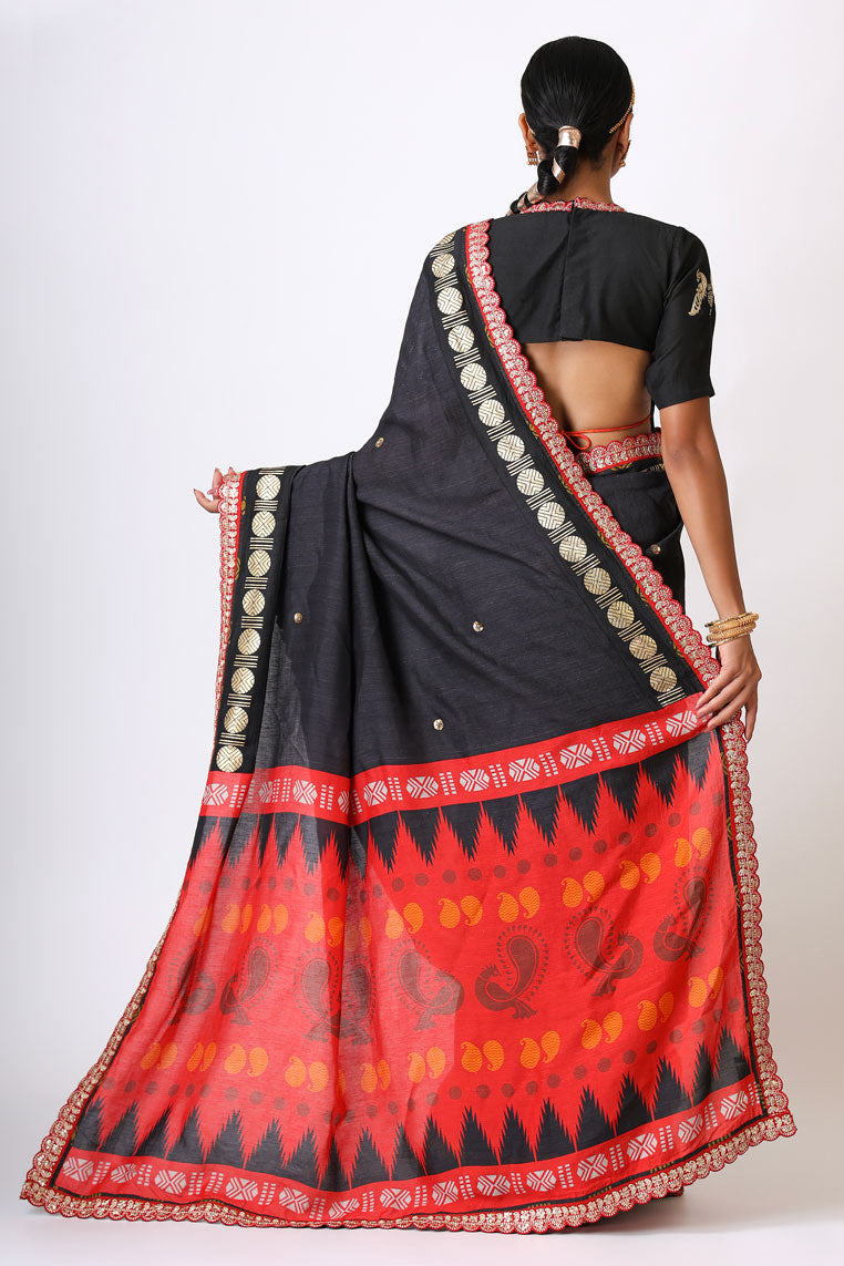 SANGHARSH BLACK RED SAREE