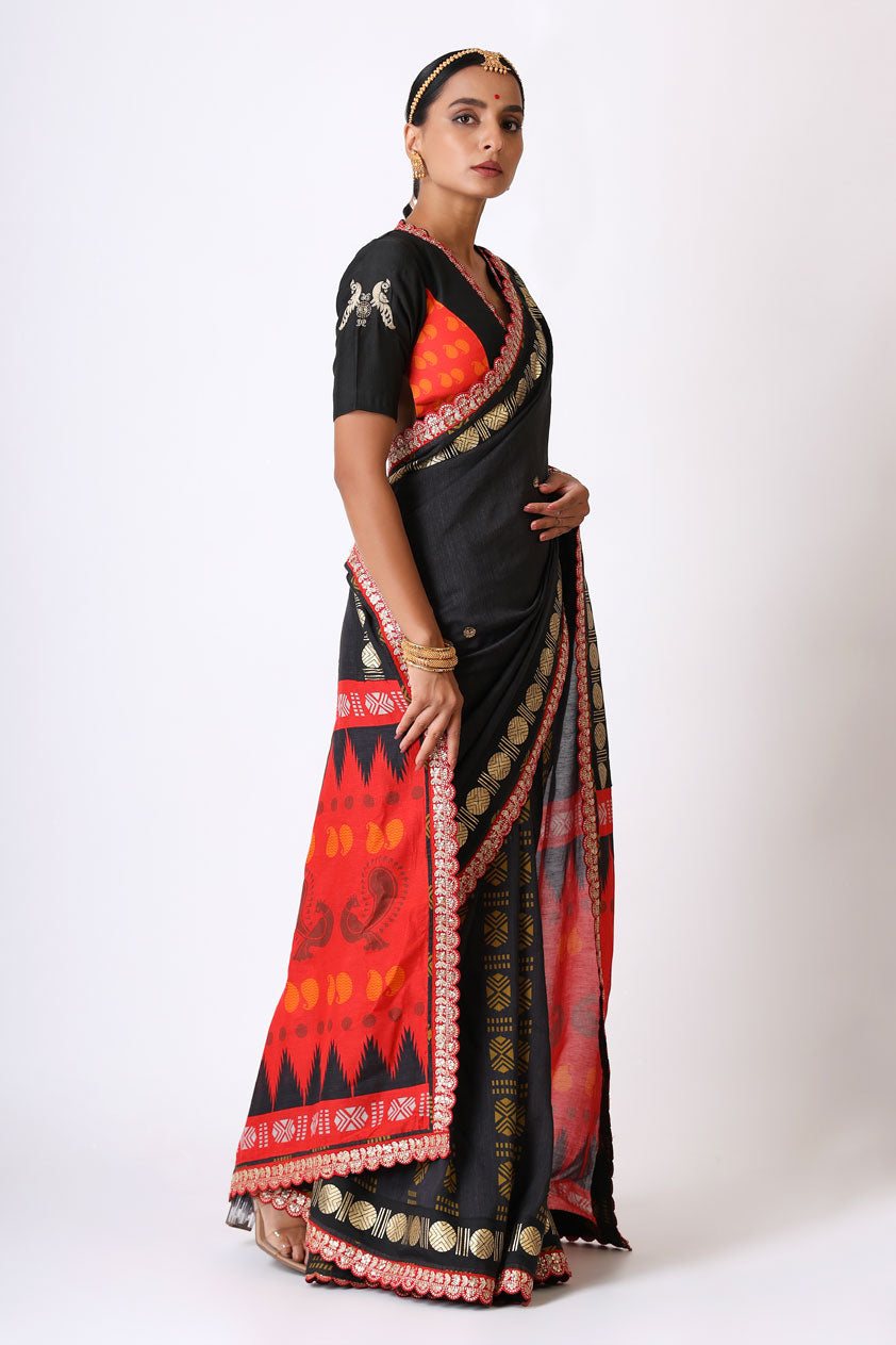SANGHARSH BLACK RED SAREE