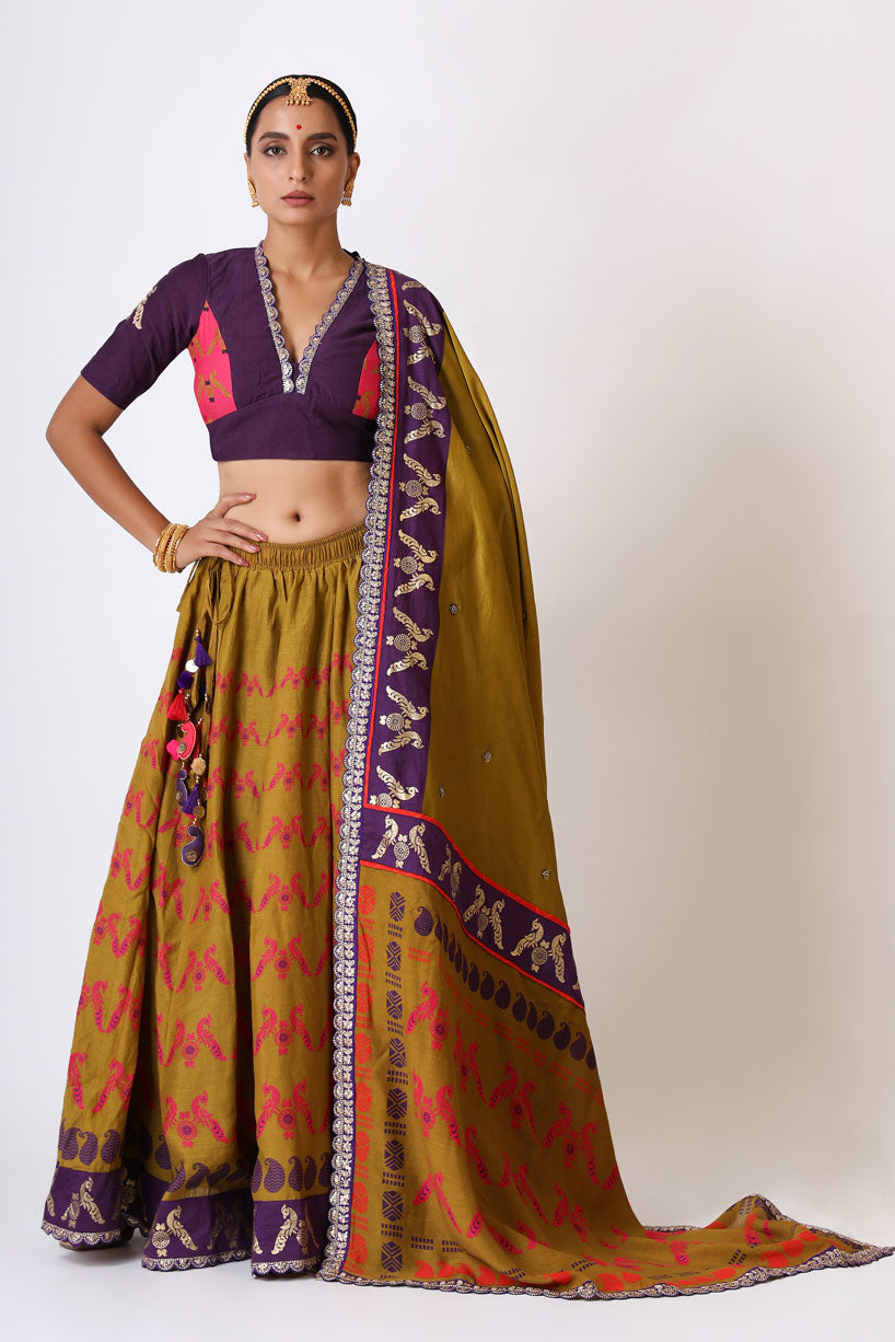 SMRITI OLIVE LEHENGA ( SET OF 3)