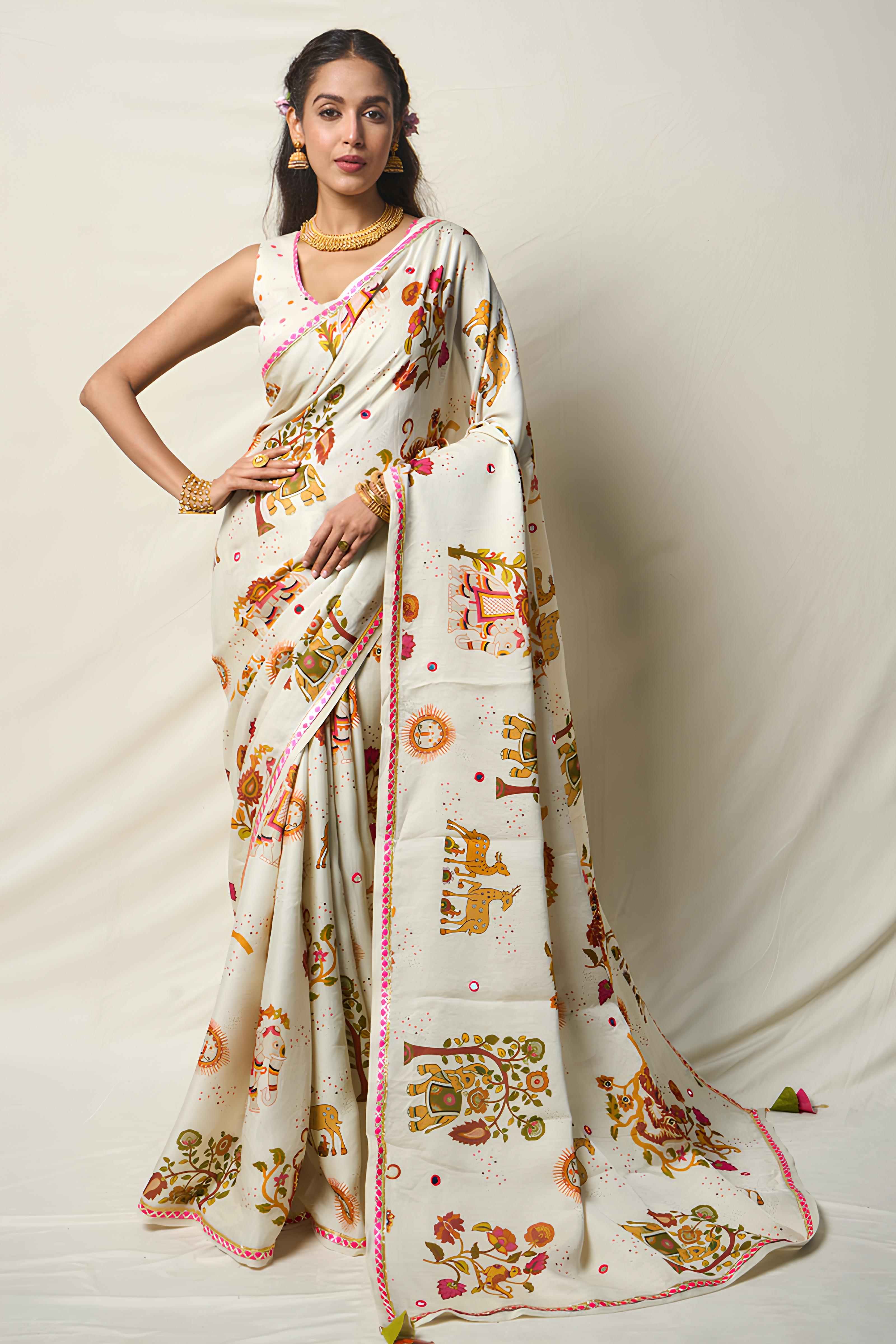 SUKH VANA WHITE SAREE