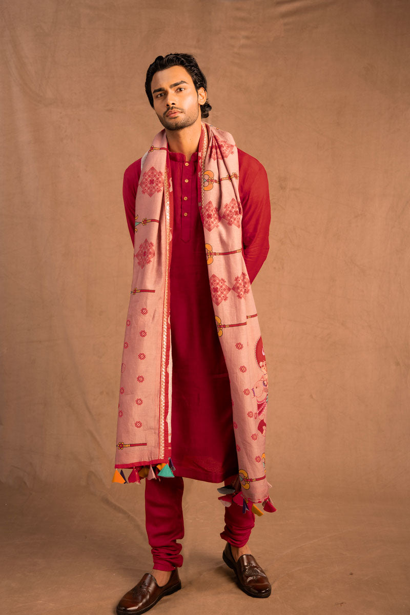Trishula set of 3 Maroon ( kurta + churidar + jacket )