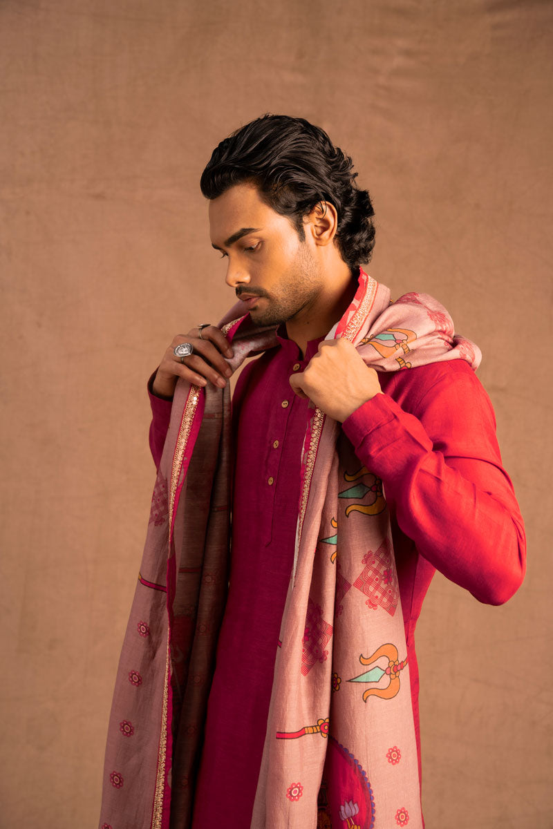 Trishula set of 3 Maroon ( kurta + churidar + jacket )