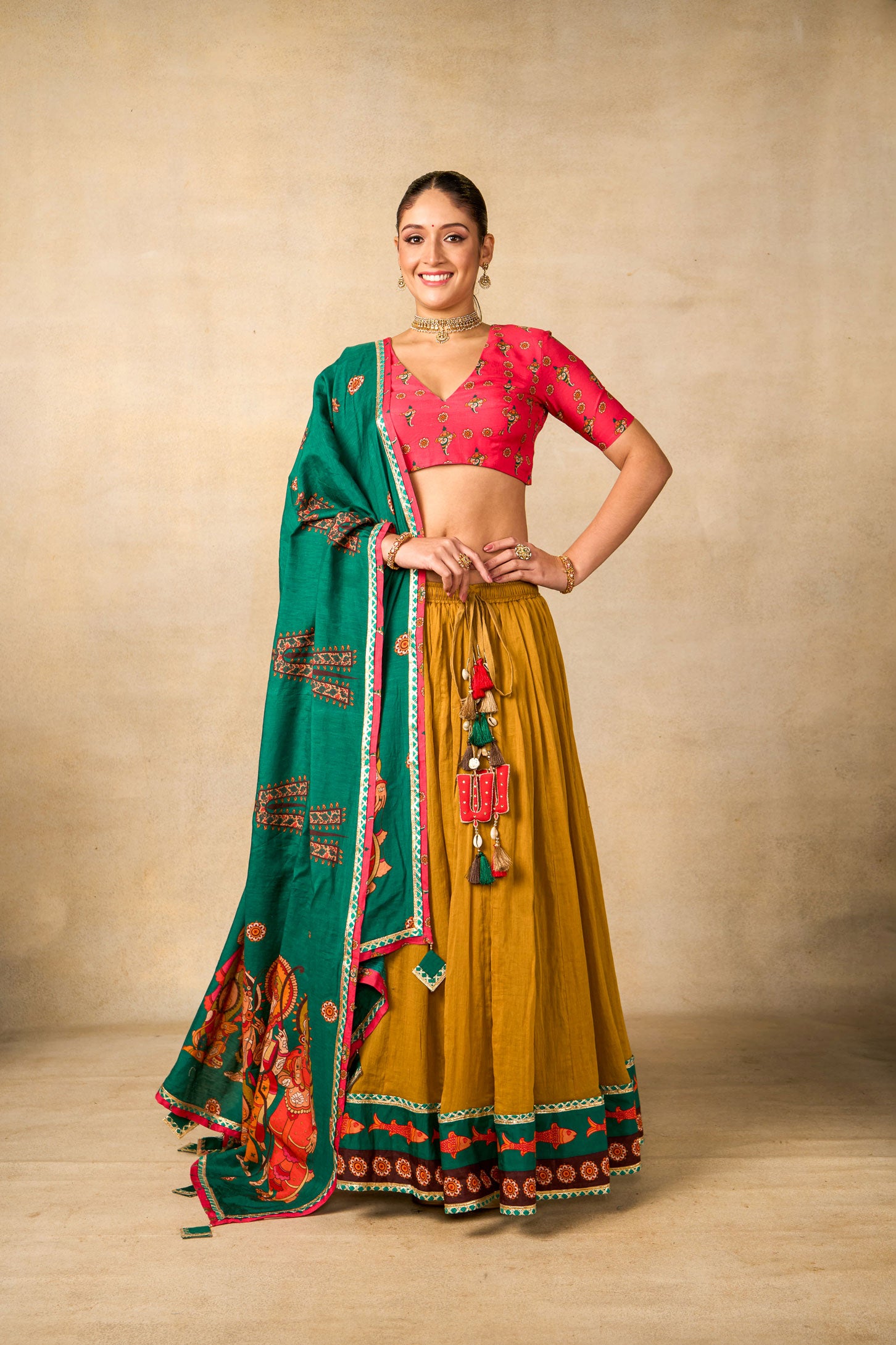 Ram Charit olive Lehenga set (SET OF 3)