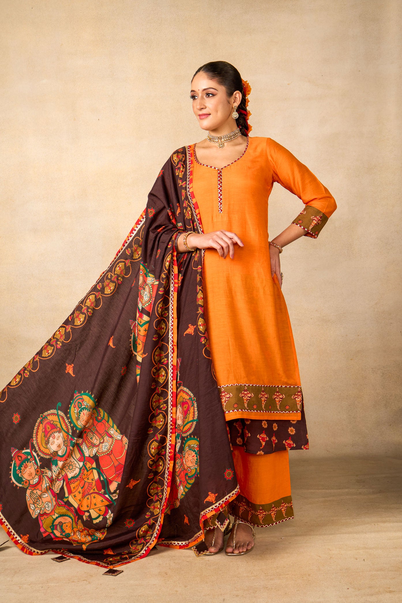 Janaki Jaal mango set of 3 ( kurta + palazzo + dupatta )