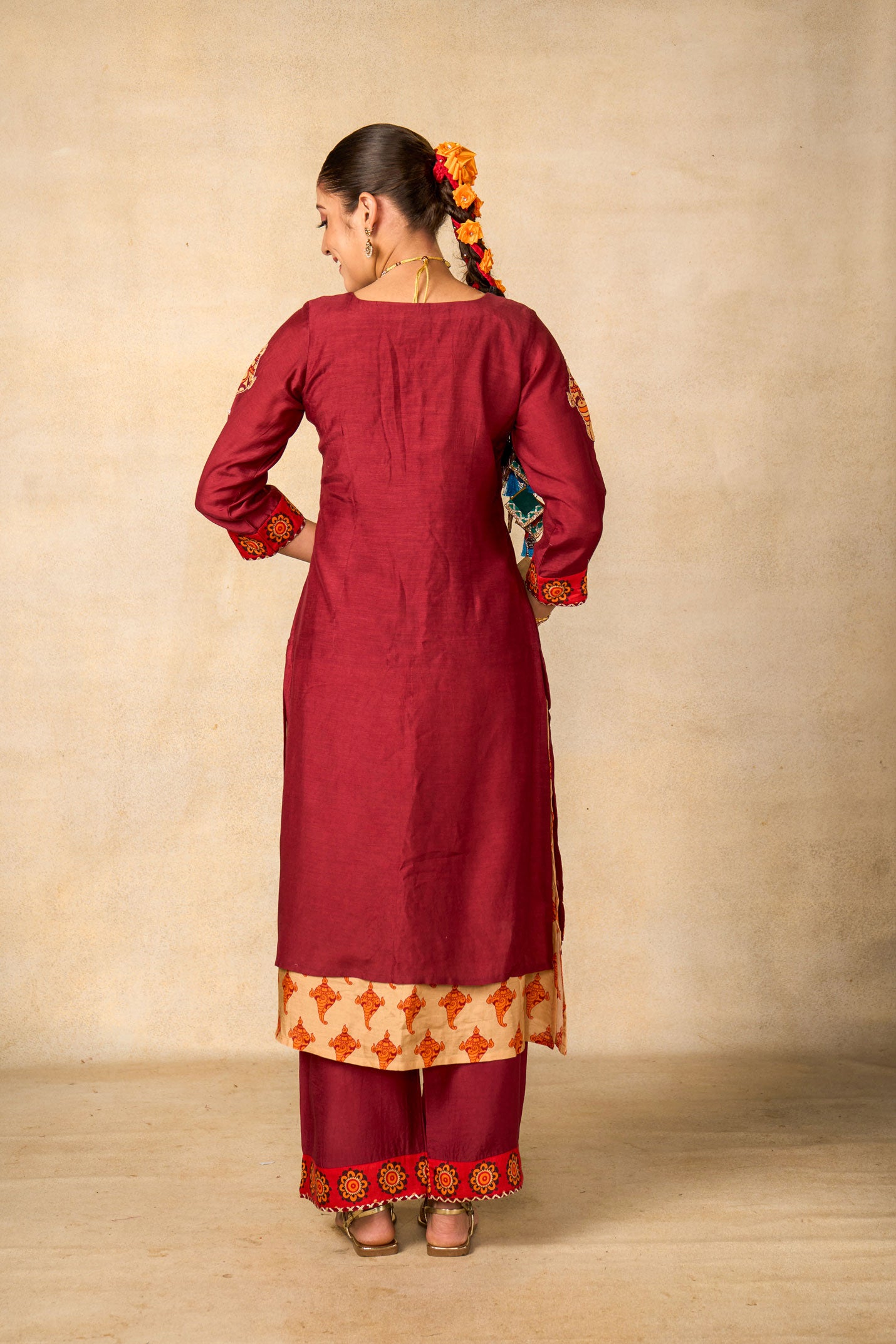 Janaki Jaal maroon set of 3 ( kurta + palazzo + dupatta )
