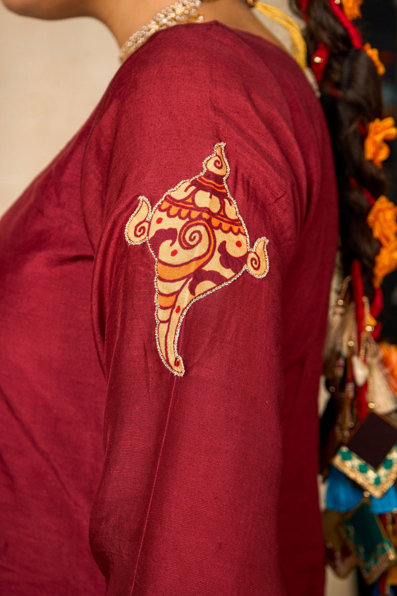 Janaki Jaal maroon set of 3 ( kurta + palazzo + dupatta )