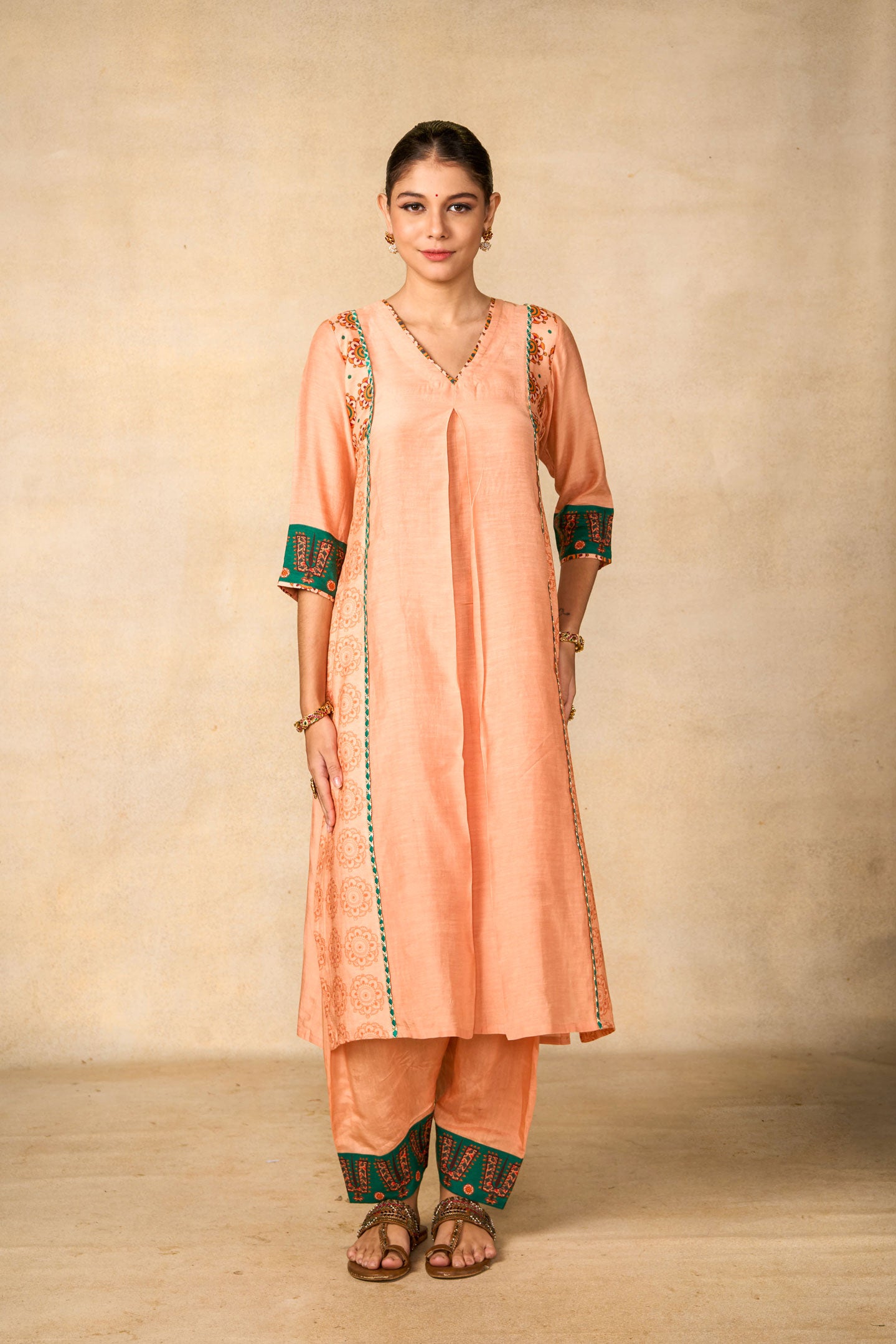 Ayodhya Aabha peach set of 3 ( kurta + salwar + dupatta )