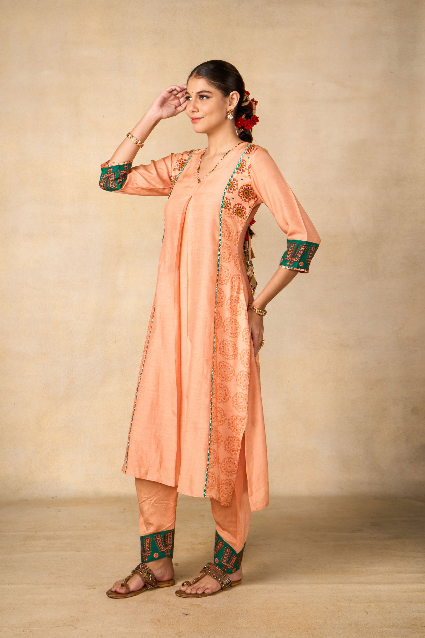 Ayodhya Aabha peach set of 3 ( kurta + salwar + dupatta )